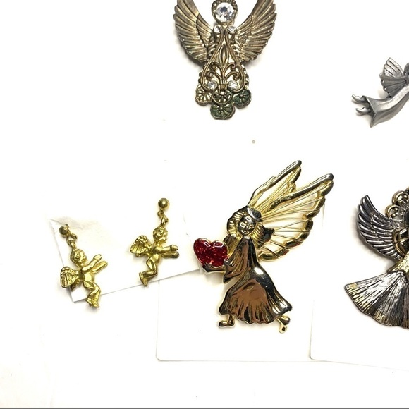Vintage Angel Theme Pin Brooches & Earrings Gold & Silver Lot of 10 - Picture 2 of 6